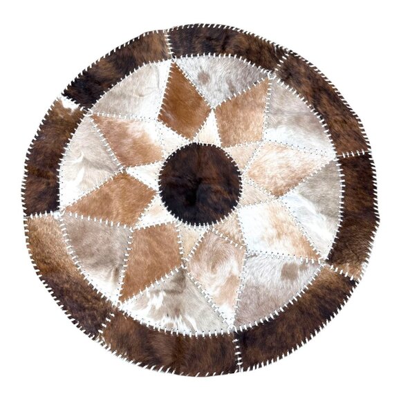 Round Cowhide Patchwork Rug 46" Texas Star Statement Piece Living Room Bedroom - Picture 1 of 7